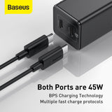 Baseus GaN Mini 45w Dual Type-C Port Charger with Type-C to Type-C Cable