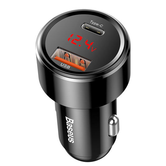 Baseus PPS Technology Digital Display 45w Type C + USB Car Charger