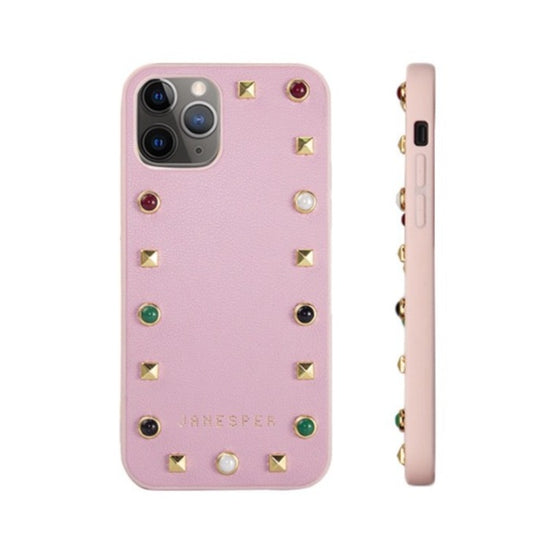Premium Designer Pink Stud Embellished Pu Leather Case For iPhone 12 Pro Max