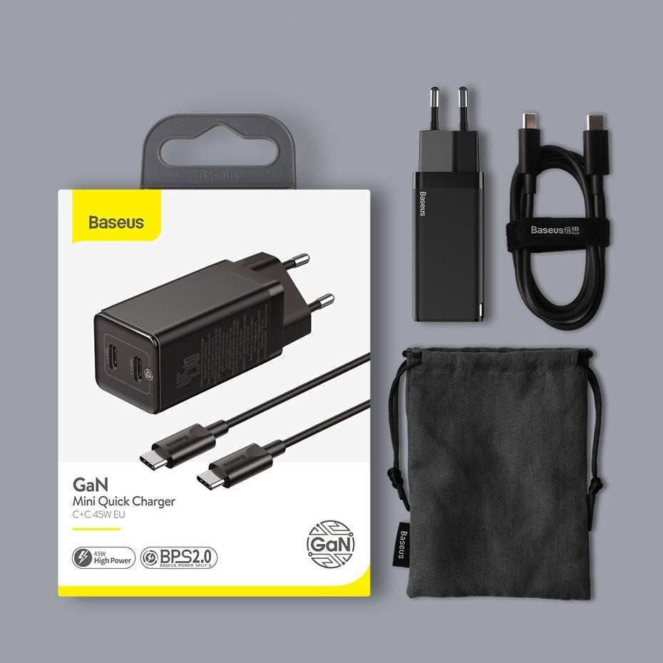 Baseus Gan Technology Quick Charger C+U 45w with Type-C to Type-C cable