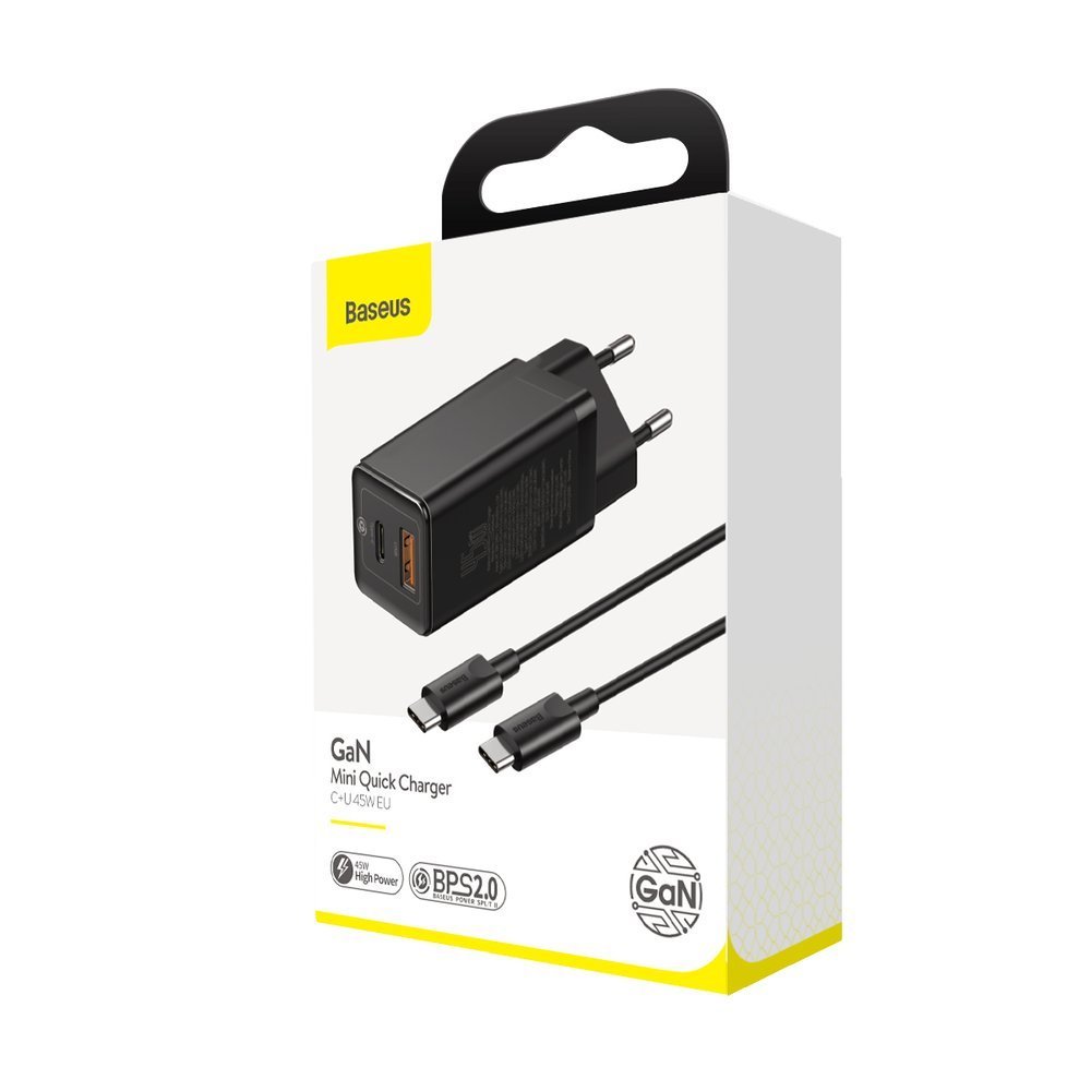 Baseus Gan Technology Quick Charger C+U 45w with Type-C to Type-C cable