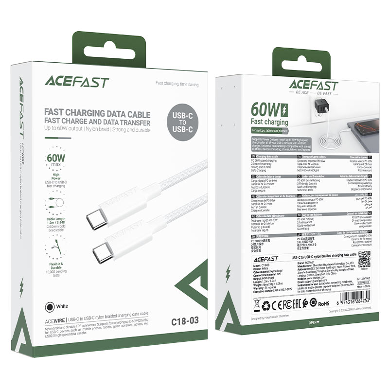 Ace-Fast Type-C to Type-C 60w 1.2m