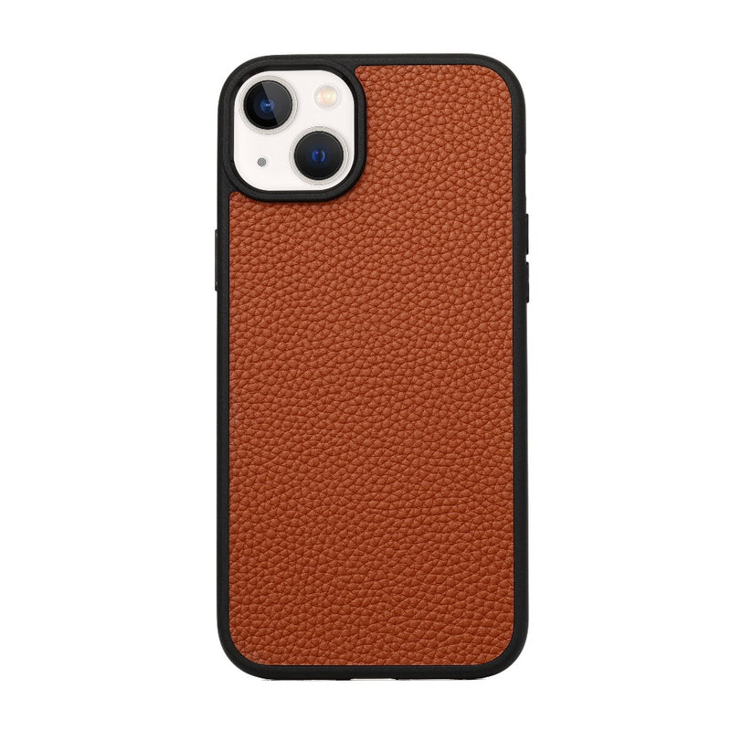 Brown Pebble Real Leather Phone Case for iPhone 14 Series