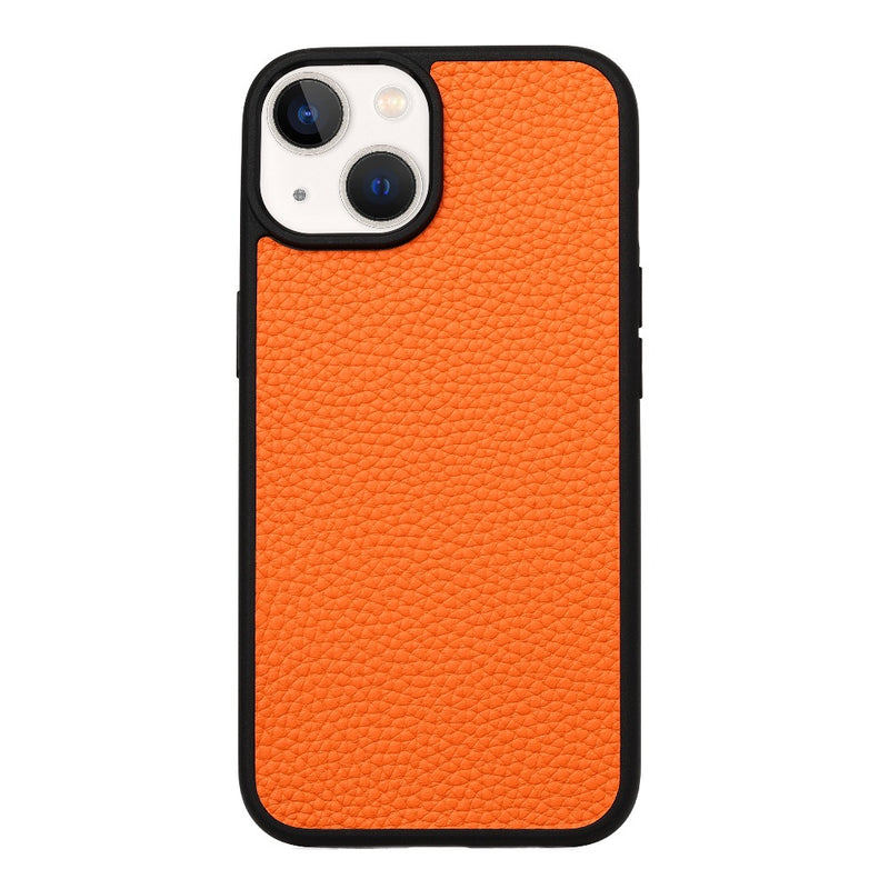 Orange Pebble Real Leather iPhone 14 Series Case