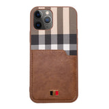 Premium Designer Brown Checkered Pu Leather Case For iPhone 12 Pro Max