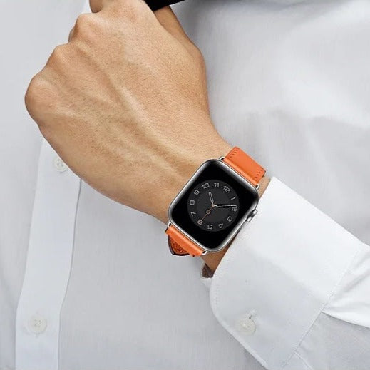 Orange Colour Genuine Leather Apple Watch Band