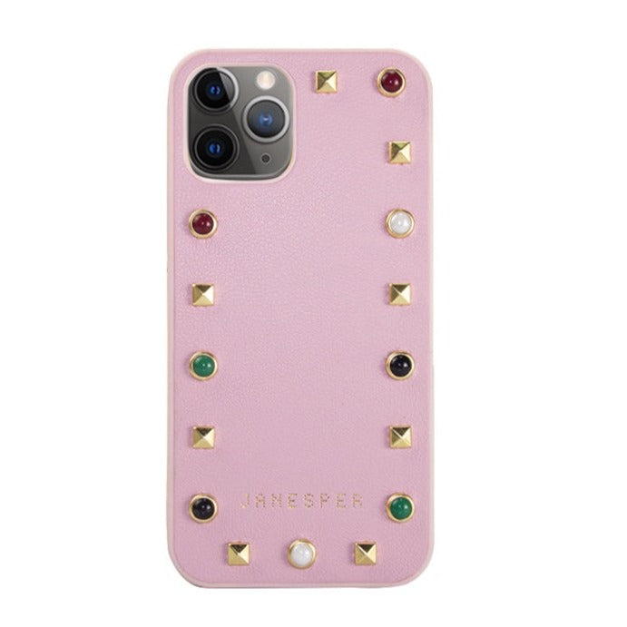 Premium Designer Pink Stud Embellished Pu Leather Case For iPhone 12 Pro Max