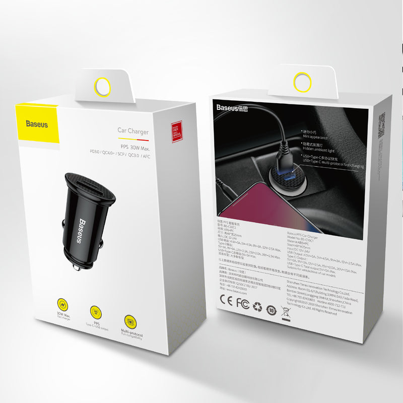 Baseus Plastic Body 30w Type C+USB Port Car Charger