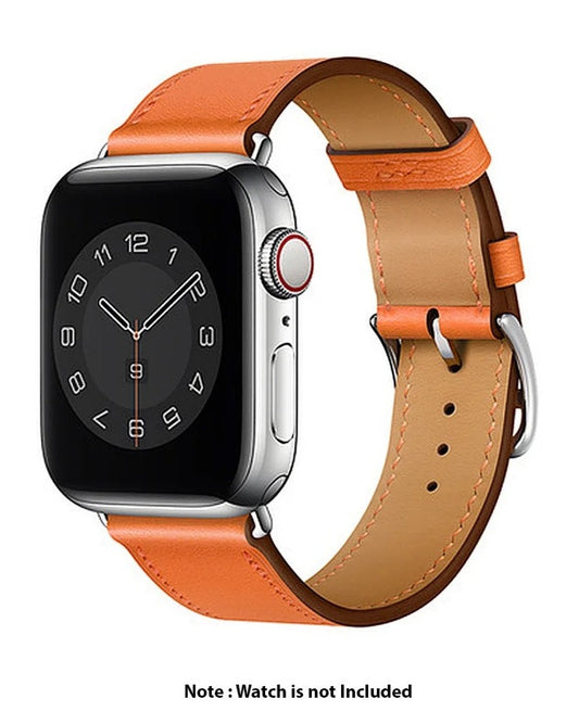Orange Colour Genuine Leather Apple Watch Band