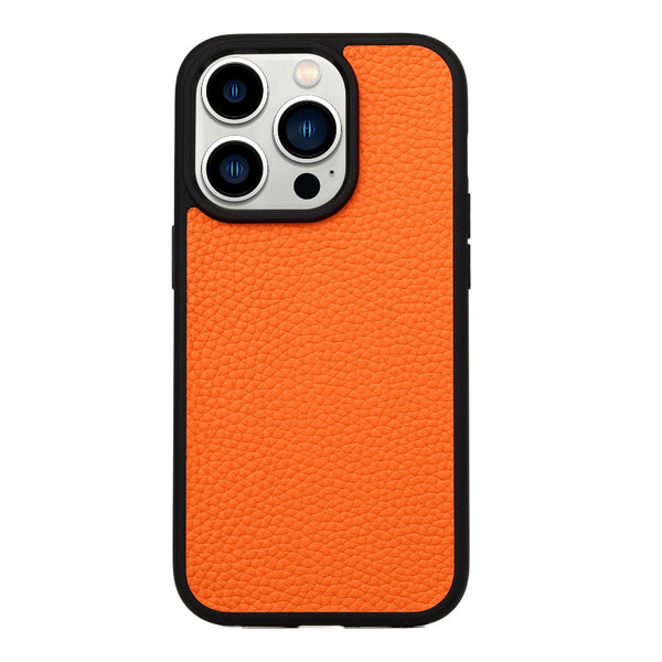 Orange Pebble Real Leather iPhone 14 Series Case