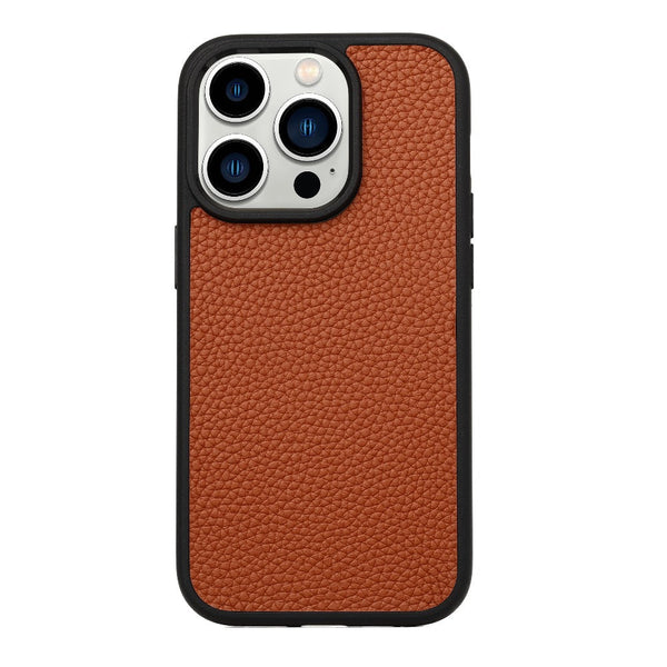 Brown Pebble Real Leather Phone Case for iPhone 14 Series